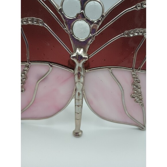 Stained Glass Purple & Pink Butterfly Night Light 7"x8" Silver Accents H6 - Picture 6 of 9